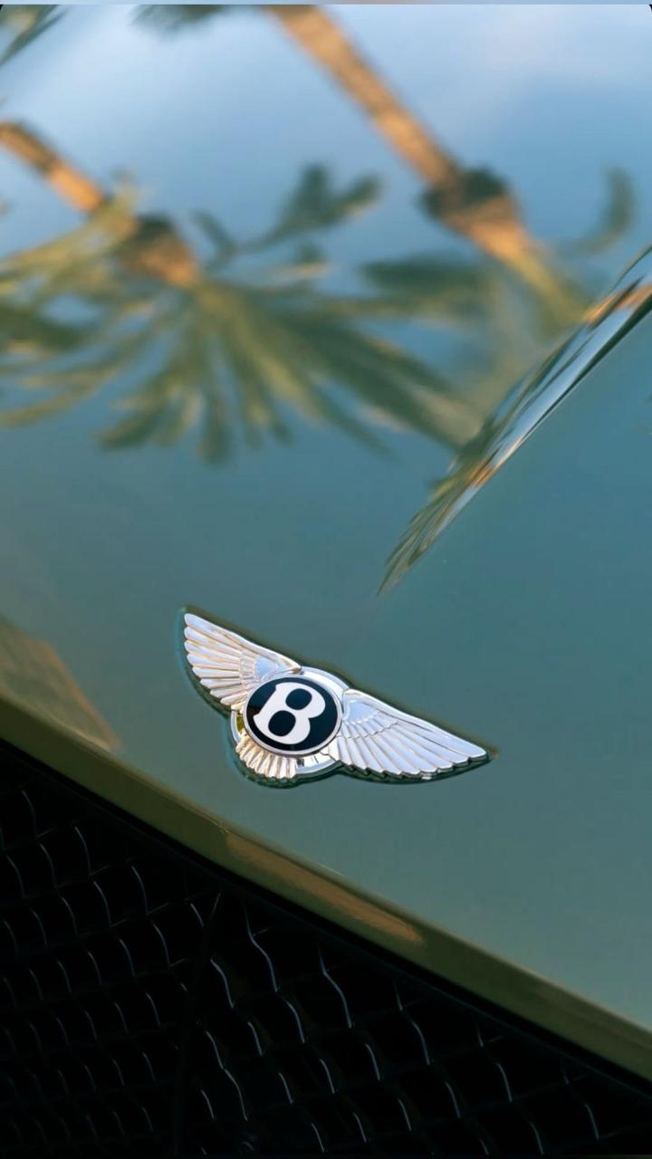 Pristine Bentley finish reflecting Dubai palms
